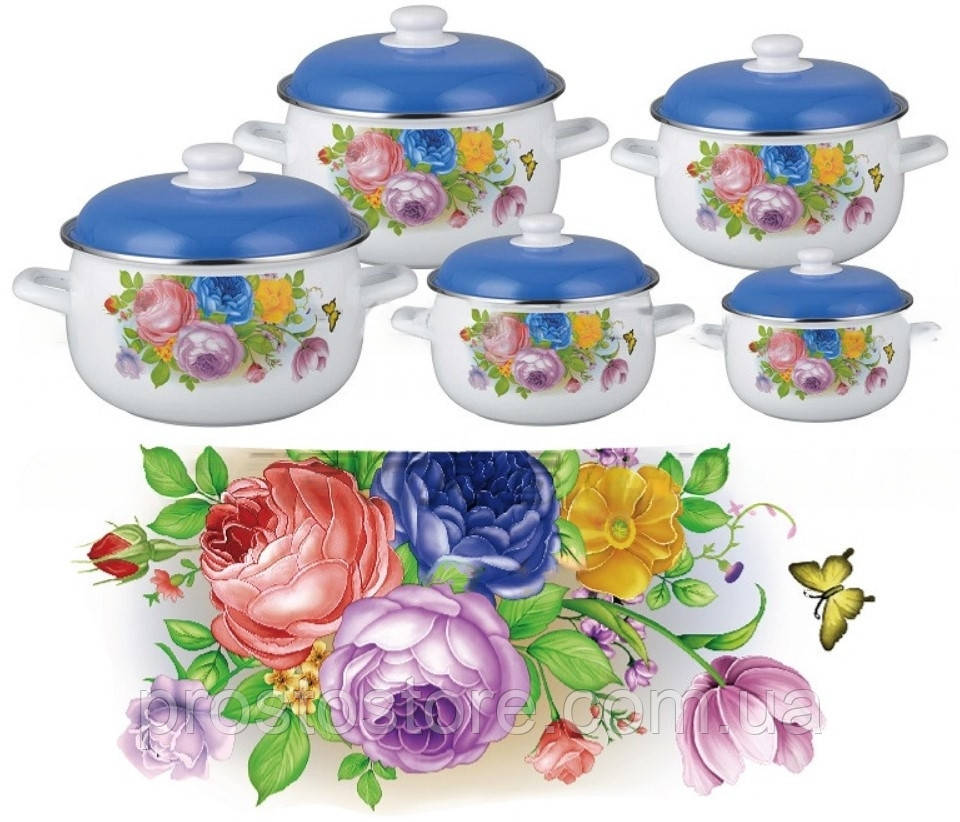 Набір каструль Edenberg 1879 емальованих 10 предметів із неіржавкої сталі, фото 1