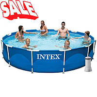 Каркасный бассейн Intex 28212 Metal Frame 366х76 см круглый для всей семьи с картриджным фильтром