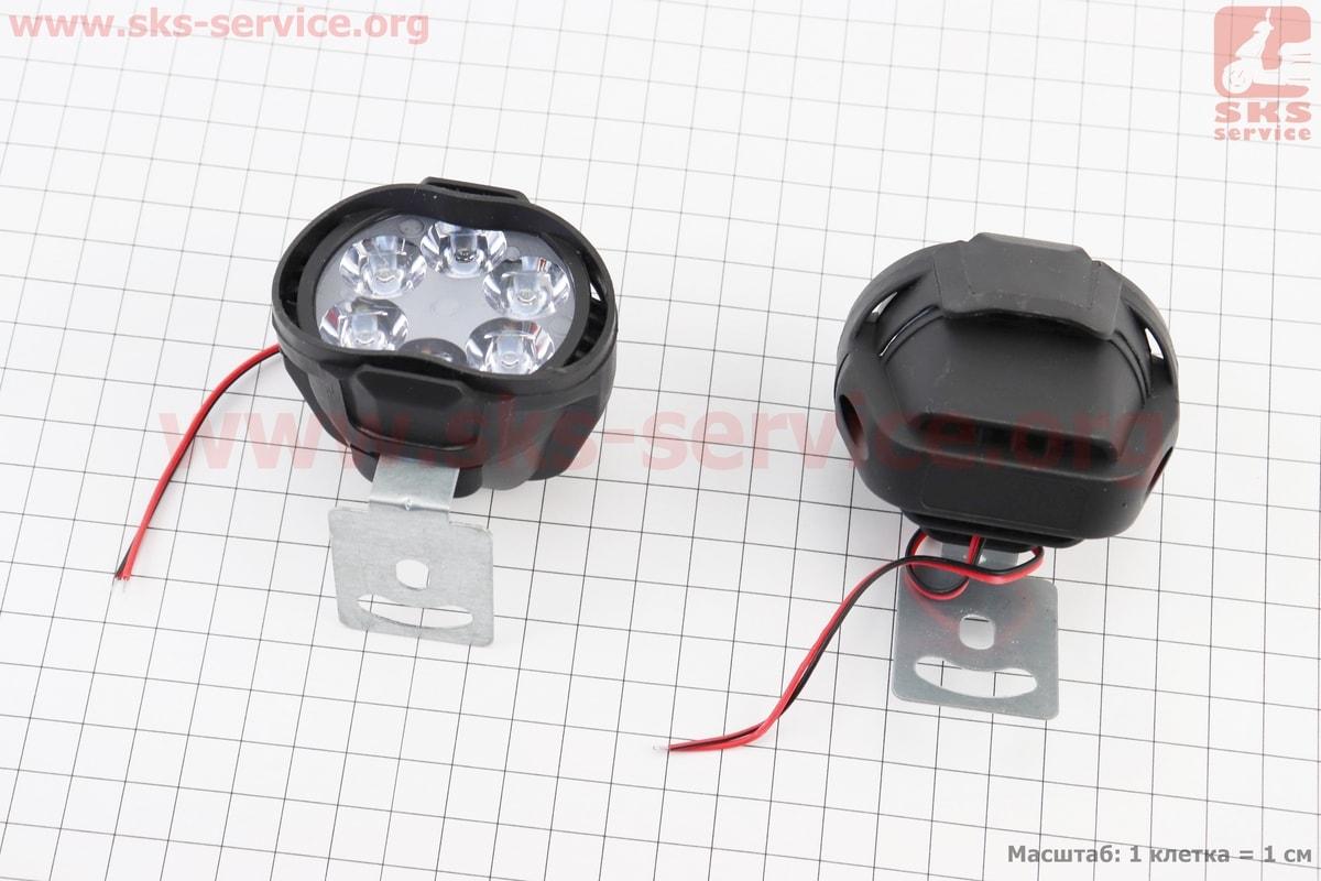 Фара додаткова світлодіодна вологозахисна - 6 LED з кріпленням, к-кт 2шт 64*52мм
