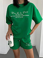 Костюм женский футболка и шорты с надписью, лёгкий и удобный вариант на лето
