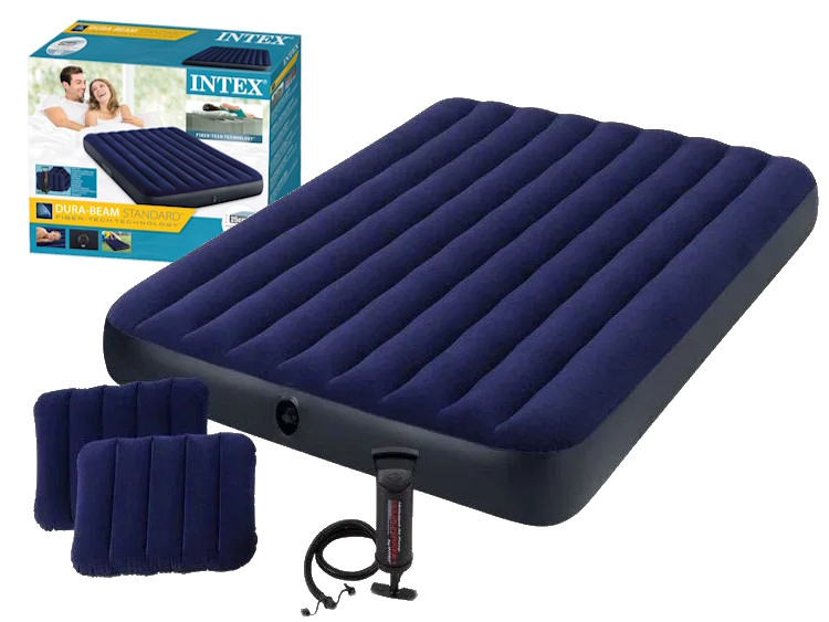 Матрац надувний двомісний Intex 64765 з двома подушками та насосом у комплекті (203 x 152 x 25 см) Інтекс
