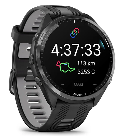 Годинник Garmin Forerunner 965 Carbon Grey DLC Titanium Bezel with Black Case -Black/Powder Grey Silicone Band, фото 2