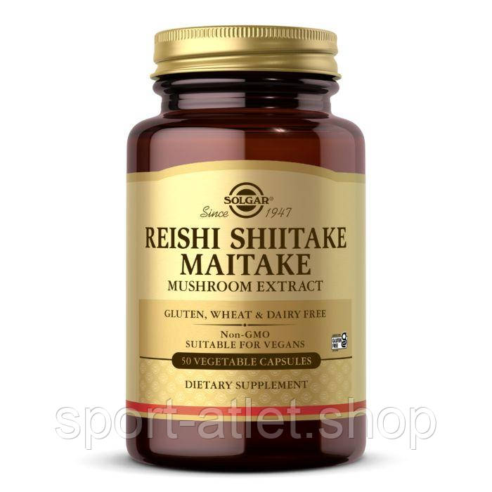 Натуральна добавка Solgar Reishi Shiitake Maitake Mushroom Extract, 50 вегакапсул