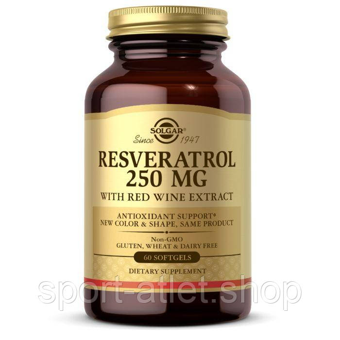Натуральна добавка Solgar Resveratrol 250 mg, 60 капсул