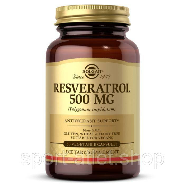 Натуральна добавка Solgar Resveratrol 500 mg, 30 вегакапсул