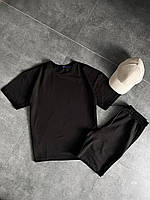 Чорна футболка овер+шорти чорні+кепка сіра