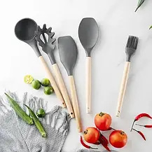 Набір силіконового кухонного приладдя з 12 предметів Kitchen Set, Набір кухонного приладдя Чорний, фото 4