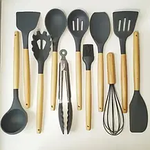 Набір силіконового кухонного приладдя з 12 предметів Kitchen Set, Набір кухонного приладдя Чорний, фото 6
