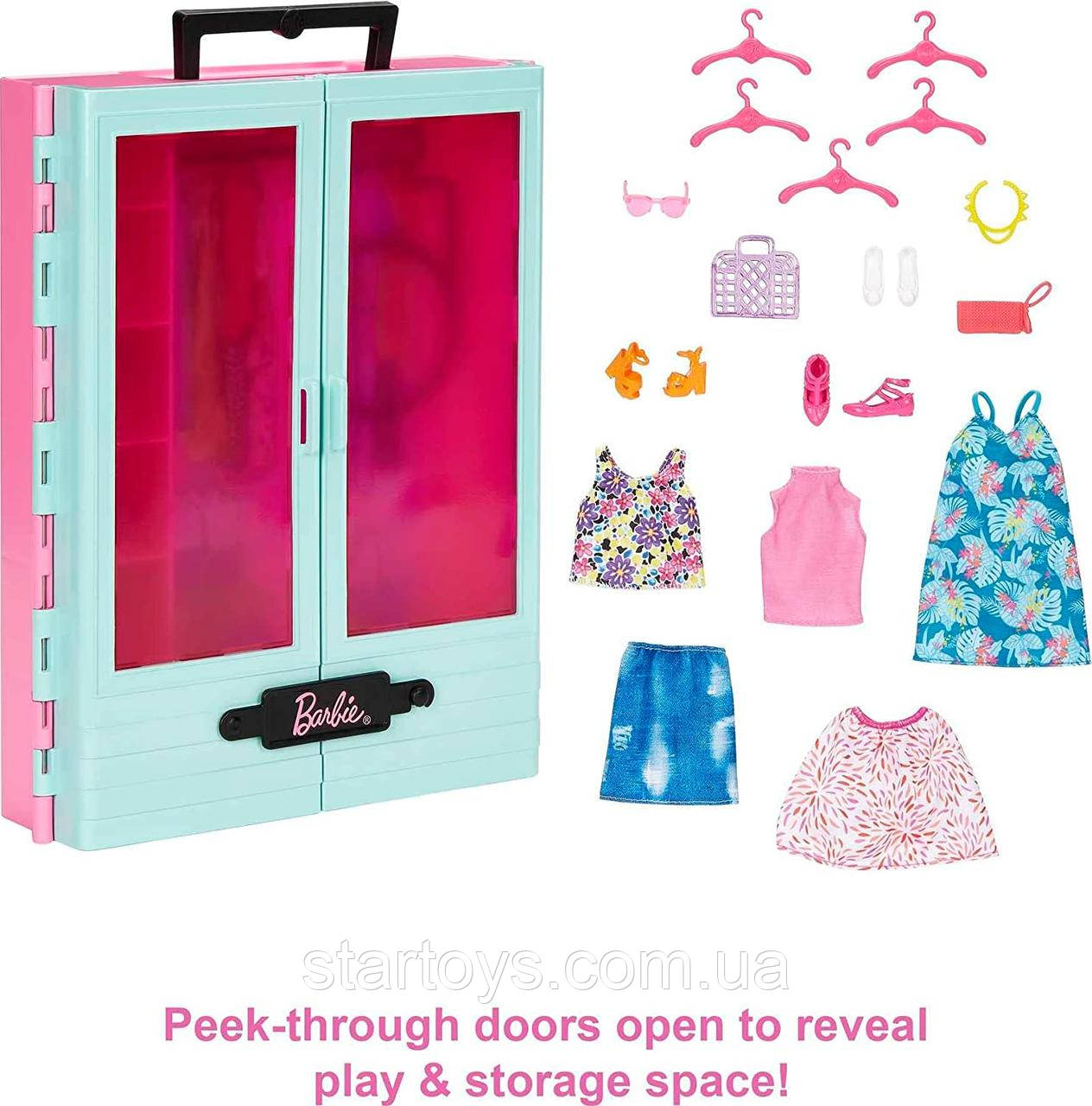 Ігровий набір шафа гардероб барбі з 3 наборами одягу та аксесуарами Barbie Closet Playset