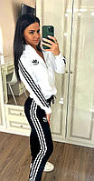 Женский спортивный костюм Adidas легкий весна-лето черно-белый с полосками (Адидас трикотаж двунить Турция)