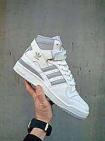 Мужские кроссовки Adidas Forum '84 High White Grey (серые с белым) высоке кроссы 220316-6 Адидас
