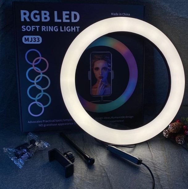 Кільцева лампа RGB MJ33 33см з тримачем для телефону