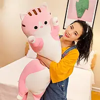 Мягкая длинная плюшевая игрушка Кот батон 90см подушка-обнимашка метровая для сна, Розовый