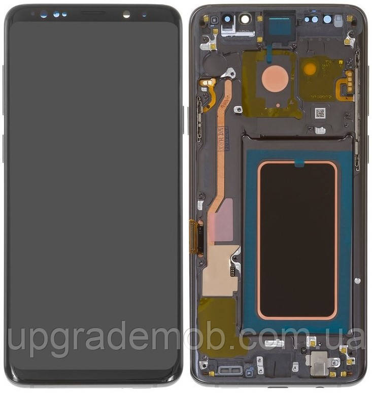 Дисплей модуль тачскрин Samsung G965 Galaxy S9+ чорний Amoled оригінал переклеєне скло з рамкою сірого кольору