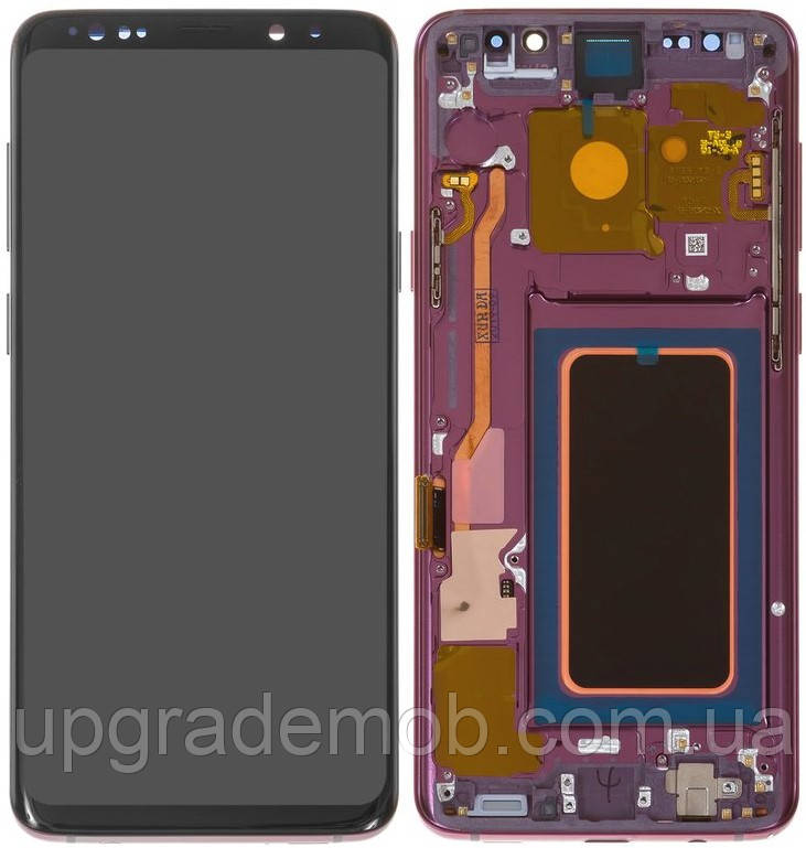 Дисплей модуль тачскрин Samsung G965 Galaxy S9+ чорний Amoled оригінал переклеєне скло з рамкою фіолетового