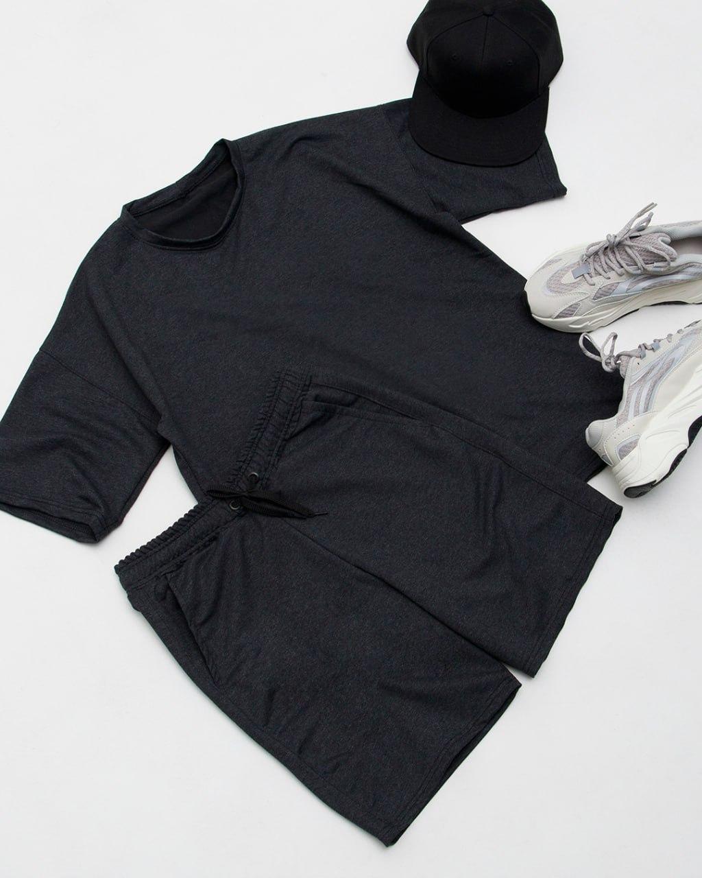 Комплект чоловічий літній футболка шорти оверсайз sckes темно-сірий костюм повсякденний трикотажний на літо, фото 1