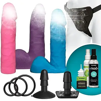 Набір для страпону Doc Johnson Vac-U-Lock Dual Density UltraSKYN Colors Set, діаметр 3х4,5 см Bomba💣