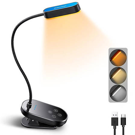 Лампа для читання книг на прищіпці аккумуляторна Glocusent Mini clip-on book light Чорний X002SN8HIZ, фото 1
