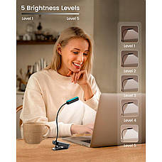 Лампа для читання книг на прищіпці аккумуляторна Glocusent Mini clip-on book light Чорний X002SN8HIZ, фото 4