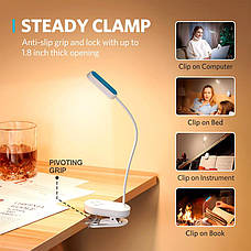 Лампа для читання книг на прищіпці аккумуляторна Glocusent Mini clip-on book light Чорний X002SN8HIZ, фото 5