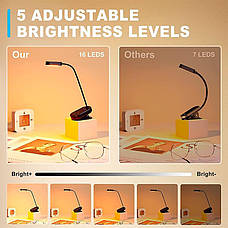 Лампа для читання книг на прищіпці аккумуляторна Glocusent Mini clip-on book light Чорний X002SN8HIZ, фото 6