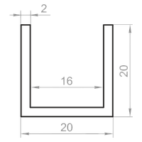 Швеллер алюминиевый 20x20x2 без покрытия