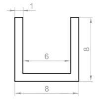 Швеллер алюминиевый 8x8x1 без покрытия