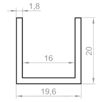 Швеллер алюминиевый 19,6x20x1,8 без покрытия