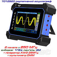 Hantek TO1252D портативний осцилограф 2 х 250МГц, вибірка: 1 ГВ/с, пам'ять: 8Мб, дисплей: 7'' TFT, +AWG, +DMM
