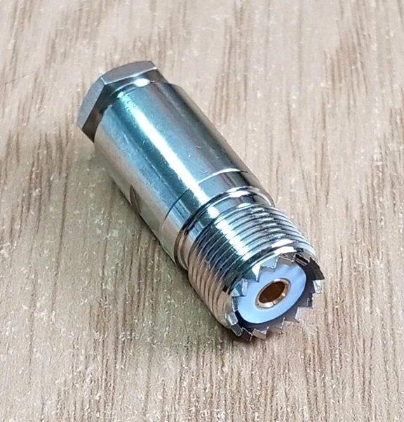 Роз'єм UHF-female (PL259, SO-239) притискний, на кабель RG6 RG5 LMR300 RG304 5D-FB РК-7 H155