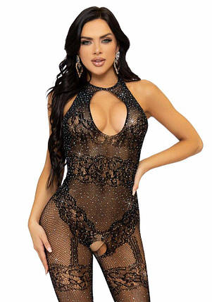 (SALE) Бодістокінг Leg Avenue Rhinestone Lace and Net Bodystocking OS Black, фото 1