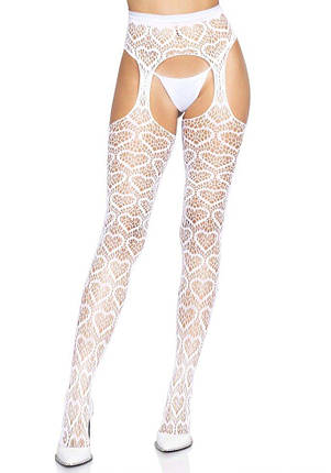 Ажурні колготки з сердечками Leg Avenue Heart White, one size, імітація панчіх, фото 1