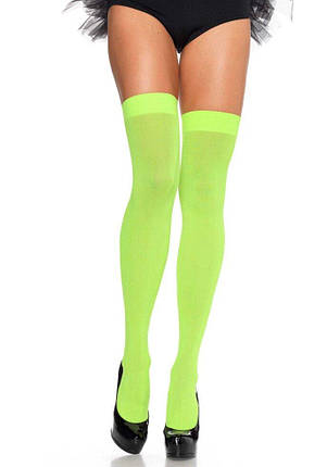 Щільні неонові панчохи Leg Avenue Nylon Thigh Highs Neon Green, one size, фото 1