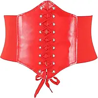 Еластичний Жіночий Широкий Корсетний пояс на Шнурівці із зав'язками для сукні або костюма, червоний