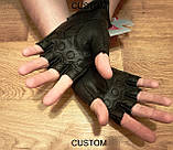 Рукавички без пальців ХL чорні шкіряні мото рукавиці, фото 4