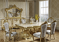 Стіл класичний білий із золотом + 8 стільців бароко JOSS Флорентина 240(320)х120х81 см
