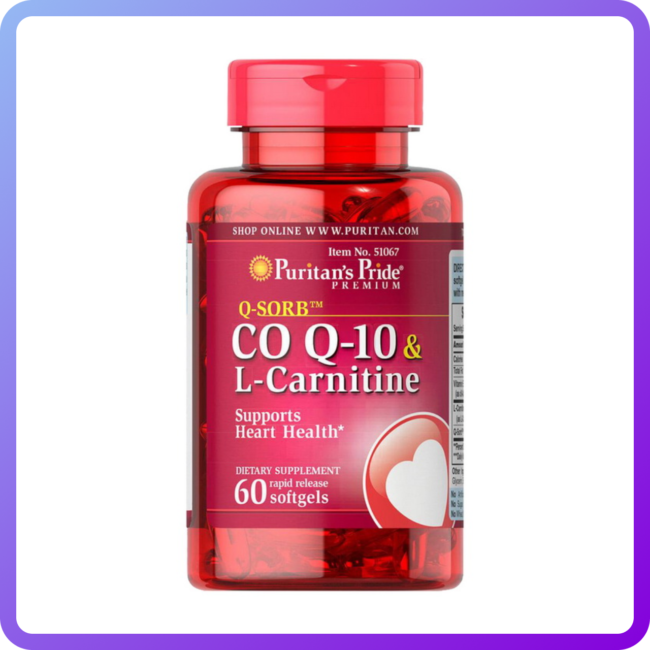 Антиоксидант для підтримки серцево-судинної системи Puritan's Pride Q SORB Co Q 10 30 мг plus L-Carnitine (337420)