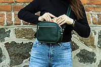 Женская кожаная сумка кроссбоди через плечо / Зеленая сумка на молнии для телефона