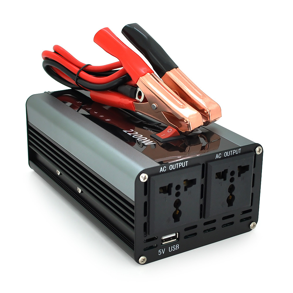 Інвертор напруги AEV2200W, 12/220V з апроксимованою синусоїдою, 2 універсальні розетки, 2*USB