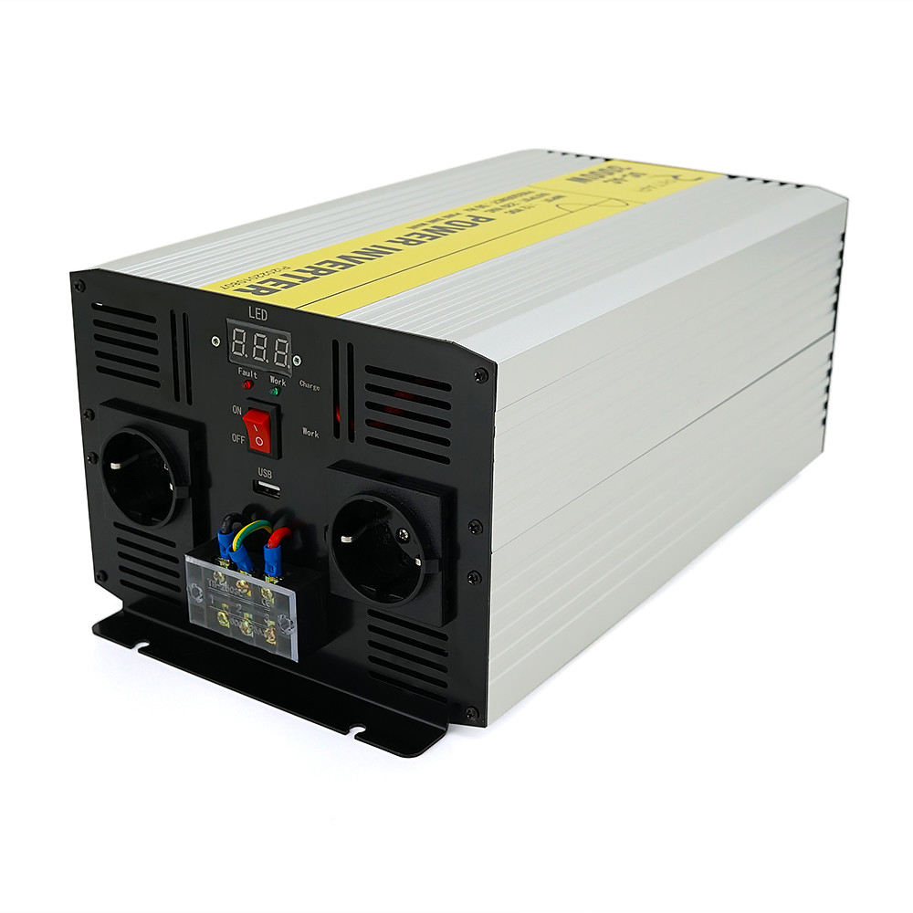 Інвертор напруги RITAR RSC-3000, 12V/220V, 3000 W з правильною синусоїдою, 2xShuko, 1xUSB, клемні дроти,