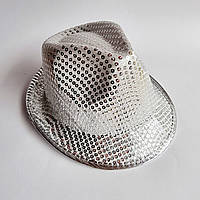 Диско шляпа с пайетками серебряная, объем головы 56-58 см