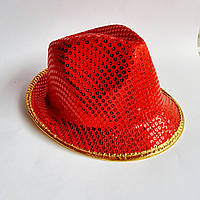 Диско шляпа с пайетками красная, объем головы 56-58 см