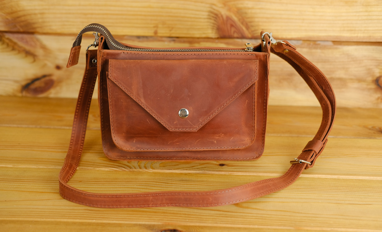 Жіноча шкіряна сумка Куточок, натуральна Вінтажна шкіра, колір коричневый, відтінок Коньяк