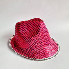 Диско капелюх з паєтками малиновий, об'єм голови 56-58 см.
