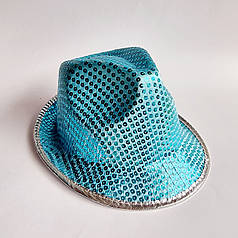 Диско капелюх з паєтками блакитний, об'єм голови 56-58 см.