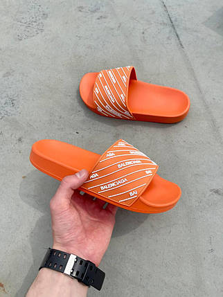 Жіночі Шльопанці Balenciaga Slides Small Logo Orange White / Баленсіага Слайдс Смолл Лого Помаранчеві з Білим, фото 1