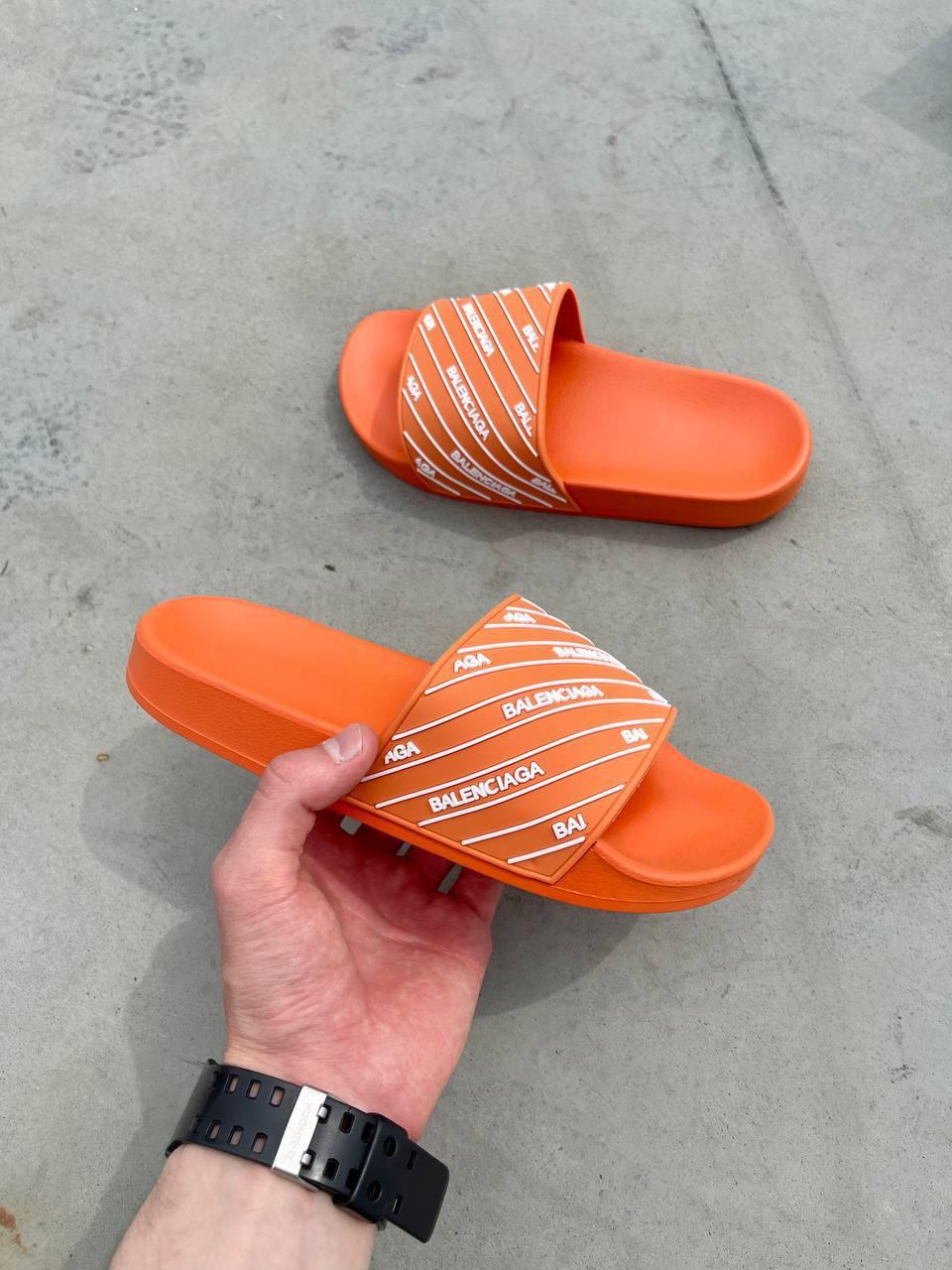 Жіночі Шльопанці Balenciaga Slides Small Logo Orange White / Баленсіага Слайдс Смолл Лого Помаранчеві з Білим
