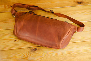 Шкіряна сумка Модель №55, натуральна Вінтажна шкіра, колір коричневий, відтінок Коньяк