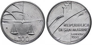 100 літрів 1990 Сан-Маріно — шістнадцять століть історії UNC