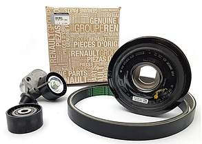К-т натягувач + шків + ремінь генератора на Renault Laguna II 01-07 2.0 dCi - Renault (Оригінал) - 7701477344